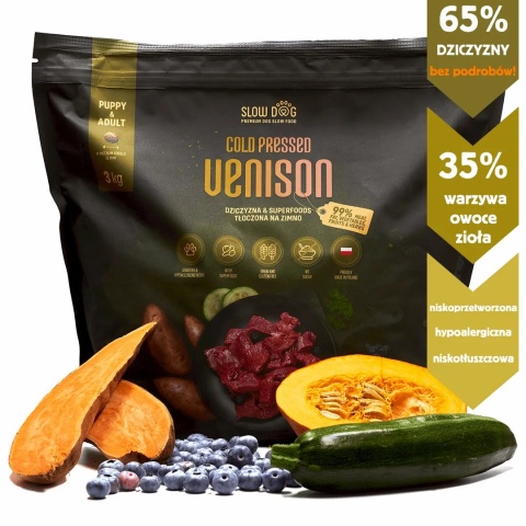 Slow Dog karma tłoczona na zimno Dziczyzna i Superfoods 3kg